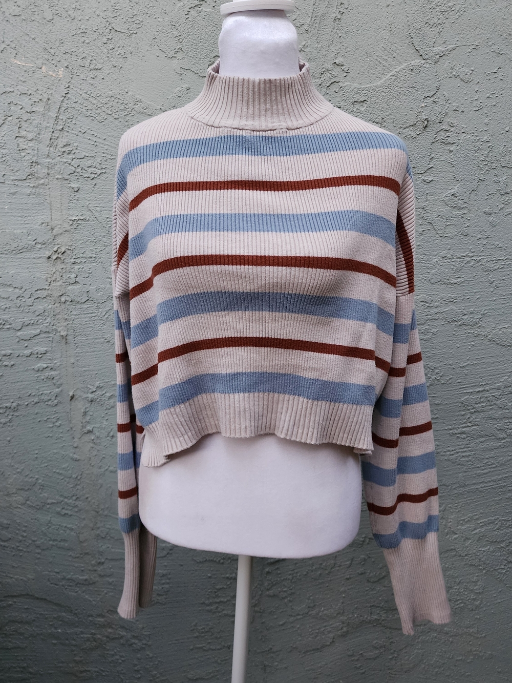 Arizona Jean Co Striped Knit Cropped Mock Neck Sweater Size XXL